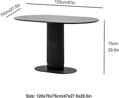 Oval Wooden Dining Table, Modern Farmhouse Kitchen Table, Simplicity Metal Pedestal Base Kitchen Table, Small Space Kitchen Table for Kitchen,Dining Room,Negotiation Room,Cafe,Black a