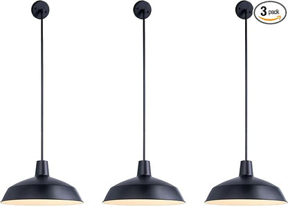 3 Pack Modern Black Kitchen Island Pendant Light 16 inches Metal Shade White inside Finish Gold Accent,Multiple Stems Rods Adjustable Hanging Height Ceiling Lamp E26 for Dining Room Hallway