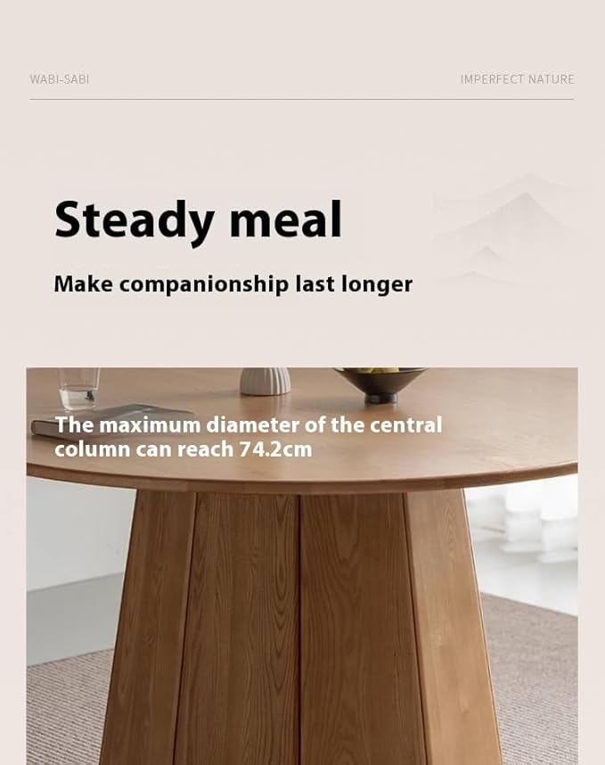 GVAwood Ash Solid Wood Round Dining Table. 59.1x59.1x29.5 inch / 150x150x75 cm/Natural Wood Color / 1.5-Meter Dining Table with 4 Chairs