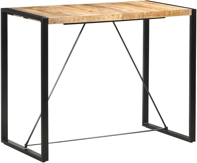 Bar Table Mango Wood Solid, Steel Large Industrial Dining Table, 55.1" Length, 43.3" Height, Rectangular Kitchen & Dining Room