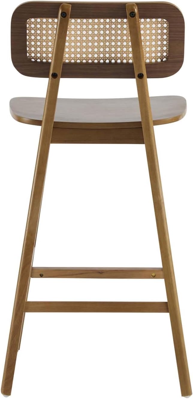 Space-Saving Wooden Barstools Set of 2, Slim Rattan Back Island Chairs, Compact Rattan Bar Stools for Small Kitchen Islands
