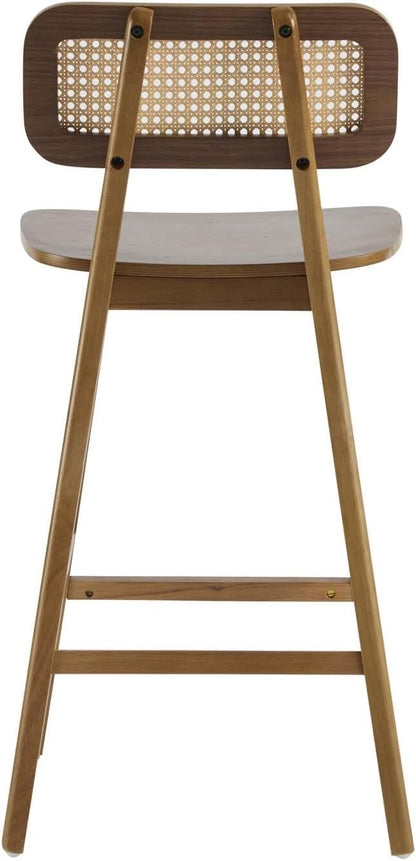 Space-Saving Wooden Barstools Set of 2, Slim Rattan Back Island Chairs, Compact Rattan Bar Stools for Small Kitchen Islands