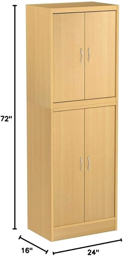 Hodedah 4 Door Kitchen Pantry with Four Shelves, Beech