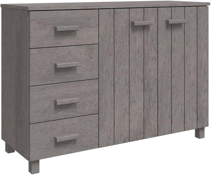 Light Grey Sideboard Buffet Cabinet, 44.5" Wide Solid Pine & MDF Storage Console with 2 Doors 4 Drawers, Modern Coffee Bar Liquor Cabinet for Dining Room Living Room Kitchen