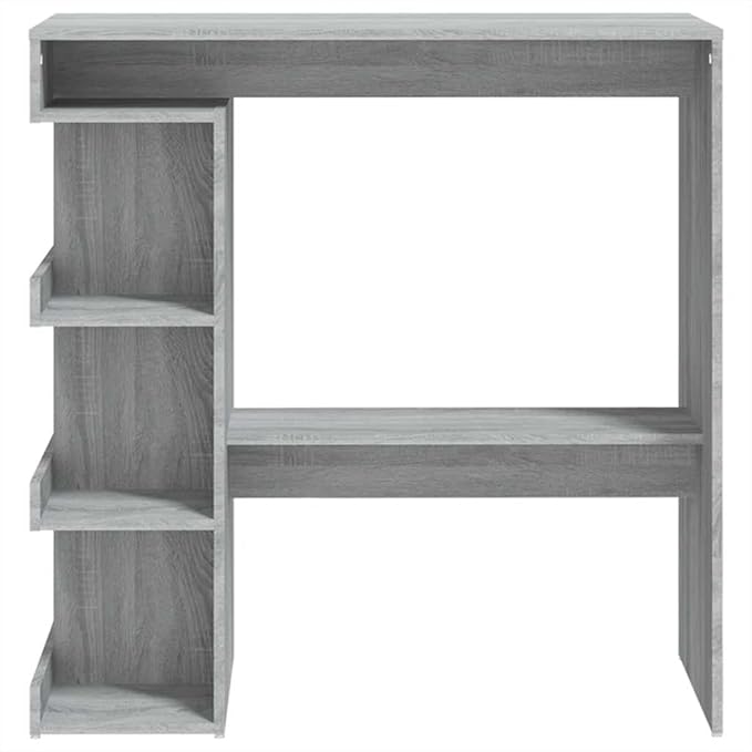 Grey Sonoma Engineered Wood Bar Table with Storage Racks, 39.4 x 19.7 Inches, Wall-Mounted Design for Dining and Entertainment Areas, Includes Three Storage Shelves