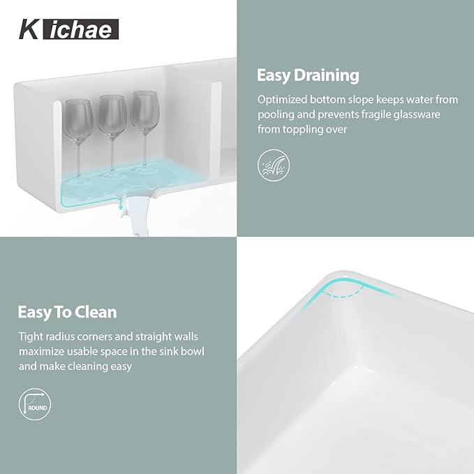 33 Double Bowl Farmhouse Sink - Kichae 33X20 Inch Kitchen Sink Reversible Apron Front Fireclay Ceramic Porcelain White Double Basin 50/50 Kitchen Sink