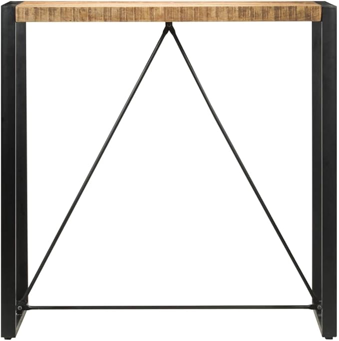 Rectangular Bar Table, Natural Mango Wood, Polished Finish, Black Steel Legs, 2-Person Dining, 43.3-inch, Indoor Kitchen & Dining Room Furniture