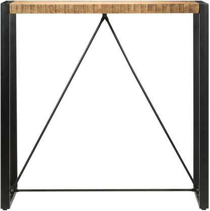 Solid Mango Wood Bar Table with Steel Frame, Natural Wood Grain Dining Table for Indoor Gatherings and Socializing, Rustic Design Home Bar Furniture, Easy Maintenance