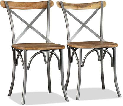 Dining Chair Set of 2 Modern Farmhouse Solid Mango Wood Seat Industrial Metal Frame 20.5 x 20.1 x 33.1 in Comfortable Accent Seat for Dining Room Kitchen Living Room