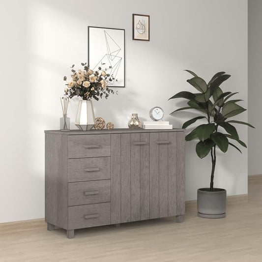 Light Grey Solid Pine Wood Sideboard, 44.5" Modern Buffet Cabinet with 2 Doors and 4 Drawers, Living Room Storage Furniture Kitchen Furnitur