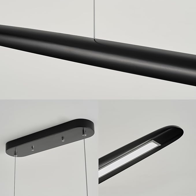 YISDESIGN 71" Wood Linear Pendant Light Black Linear Pendant Dinning Room Hanging Lights LED Dimmable Chandeliers 50w for Dining Room Pool Table Lights Kitchen Island Light Black