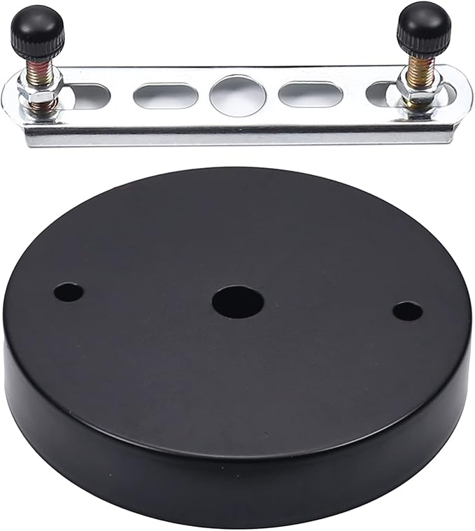 Bettomshin 1Pcs 3.94" x 0.79" (DiaxH) Iron Retro Ceiling Light Plate Chassis Disc Pendant Accessories Hardware Canopy Kit Ceiling Plate Black Tone