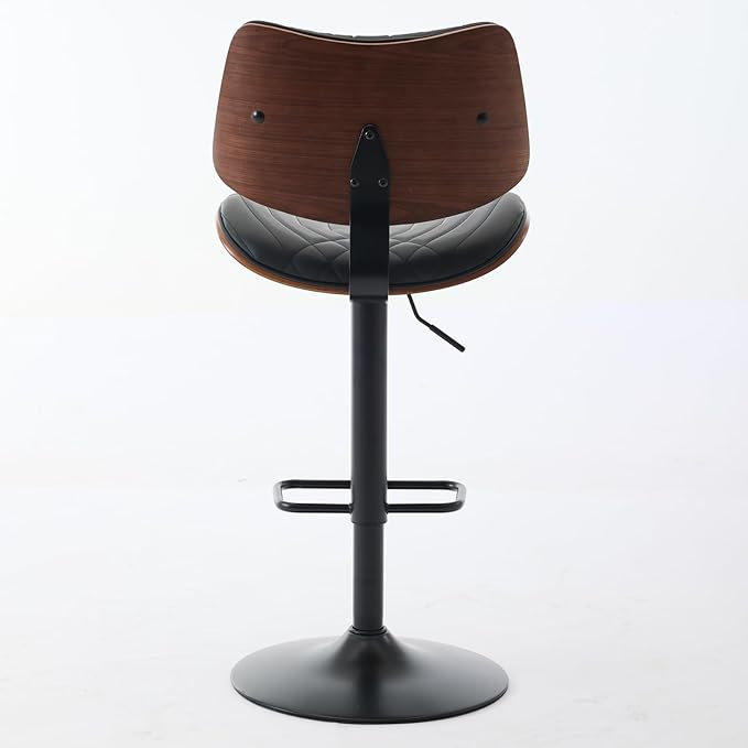Walnut Bentwood Bar Stools Mid Century Modern Adjustable Counter Height Black Leather Upholstered 360°Swivel Bar Chairs for Kitchen Island,Dining Room,Cafe,Beige,Set of 2