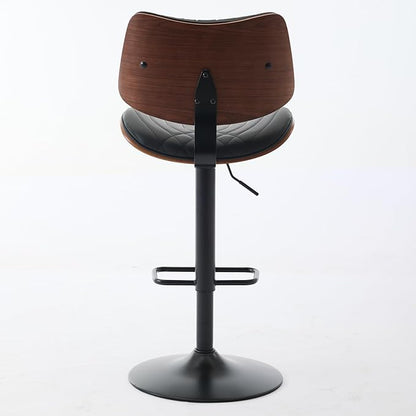 Walnut Bentwood Bar Stools Mid Century Modern Adjustable Counter Height Black Leather Upholstered 360°Swivel Bar Chairs for Kitchen Island,Dining Room,Cafe,Beige,Set of 2