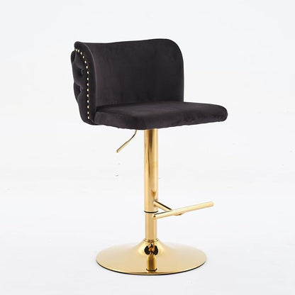 Furniture,Swivel Adjusatble Seat Height with Gold Plating Base, Classic Velvet Upholstered Bar Stools with The Whole Back Tufted, for Home Pub and Kitchen Island,Black,Set of 2