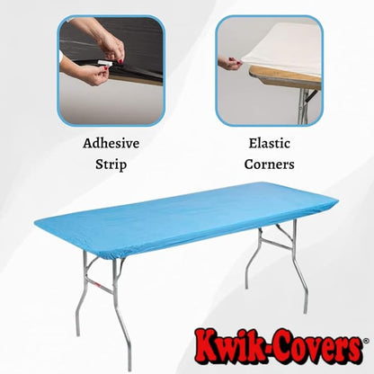 Kwik-Covers 10 Pack of Rectangular Plastic Table Covers - 6' Foot or 8' Foot Options - Indoor or Outdoor Fitted Table Covers (Table NOT Included) (Light Blue, 30" x 96" (8' ft))