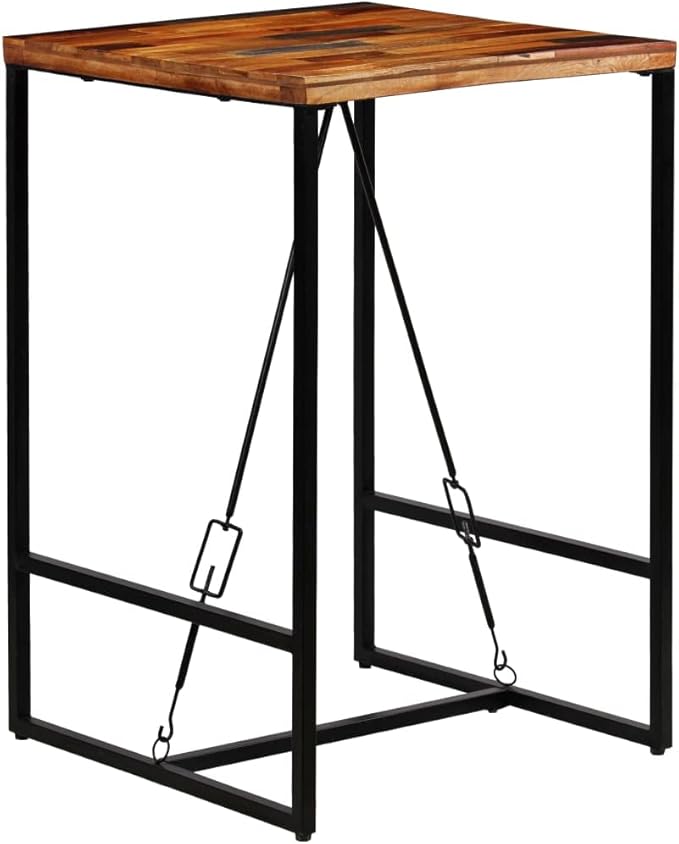 Industrial Style Solid Reclaimed Wood Bar Table 27.6"x27.6"x41.7" with Steel Legs for Kitchen Dining Room Cafe Stable Durable Unique Furniture