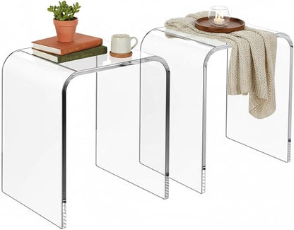 WAHFAY Acrylic End Table Set of 2, Clear Lucite Coffee Table,Contemporary Square Nightstand and Side Table for Living Room, Bathroom, Bedroom and Office