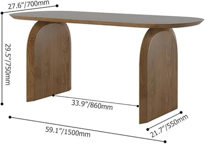 homary Japandi Oval Dining Table for 4, 59.1 Inch Solid Pine Wood Kitchen Table, Modern Mid Century Minimalist Kitchen & Dining Room Table, Double Pedestal Base, Walnut