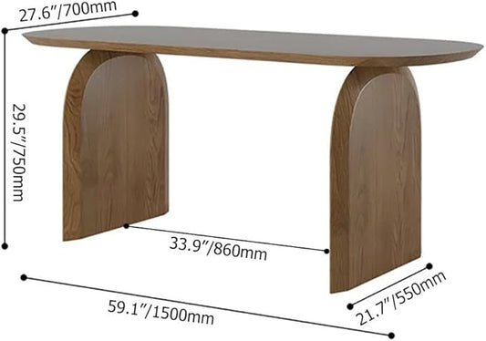 homary Japandi Oval Dining Table for 4, 59.1 Inch Solid Pine Wood Kitchen Table, Modern Mid Century Minimalist Kitchen & Dining Room Table, Double Pedestal Base, Walnut
