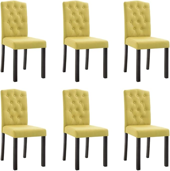 6-Piece Green Fabric Dining Chairs Set with Rubber Wood Frame, Modern Farmhouse Kitchen Chairs for Dining Room, Comfortable Upholstered Seating Furniture