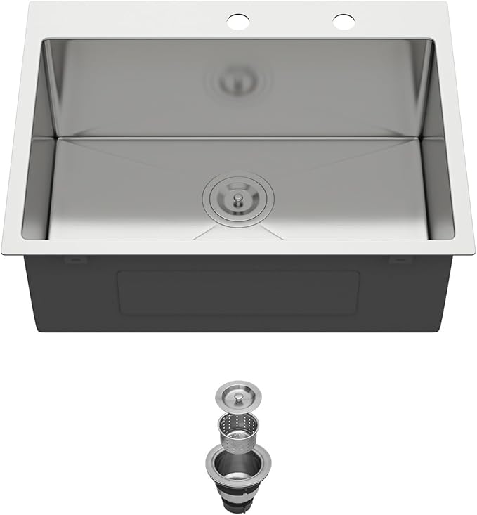 24 Inch Drop In Kitchen Sink- Top Mount Sink 24x18 Inch 9" Deep 304 Stainless Steel Sinks 16 Gauge Countertop Single Bowl Kitchen Sinks With Assembly