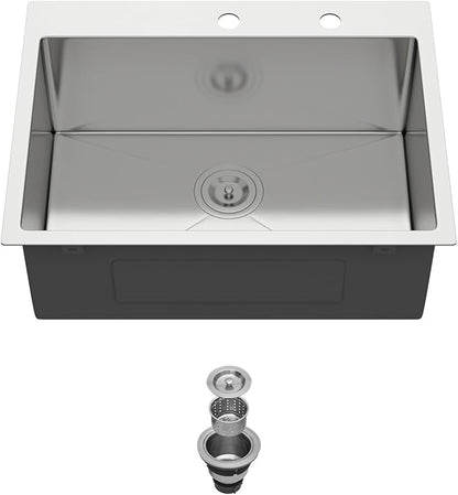 24 Inch Drop In Kitchen Sink- Top Mount Sink 24x18 Inch 9" Deep 304 Stainless Steel Sinks 16 Gauge Countertop Single Bowl Kitchen Sinks With Assembly