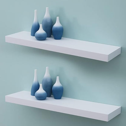 WELLAND 48 inch White Mission Floating Shelves for Wall, Bathroom and Bedroom, Modern Display and Book Shelves, Kitchen