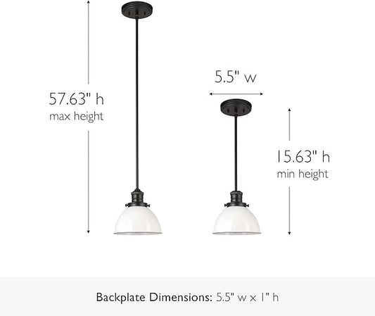 Design House Savannah Rustic Farmhouse Pendant Light, Dimmable, Matte Black, White Metal Shade, 8 in x 8 in x 57.63 in, 588327