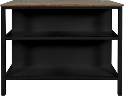 45" Vintage Wood Kitchen Island Cart, Dining Table Prep Table with 2 Open Shelves Butcher Block Island Table for Small Places, Dining Room, Living Room & Bedroom, Walnut+Black