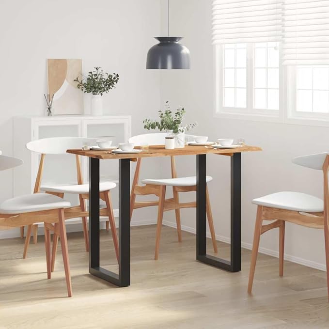 Rectangular Dining Table, Natural Acacia Wood & Black Iron Legs, 43.3 x 19.7 x 29.9 in, Seats 4, Modern Industrial Kitchen & Dining Furniture for Small Spaces, Dinner Table