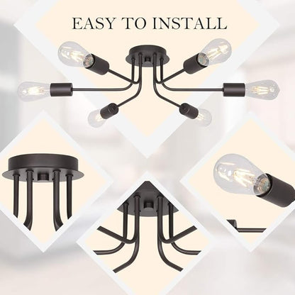 6 Light Sputnik Chandelier Oil Rubbed Bronze Ceiling Light Semi Flush Mount Light Ceiling for Kitchen Dining Room Living Room Foyer