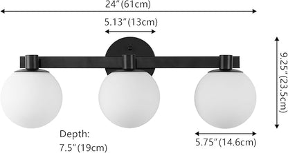 JONATHAN Y 24" Black/White Modern Globe LED Vanity Wall Sconce Light, White Frosted Glass Shade, Mid-Century Art Deco Wall Lamp for Bathroom, Kitchen, Hallway (JYL3542B)