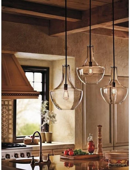 Kichler Everly 1 Light Pendant in a Black finish for Kitchen, Dining Room and Bedroom, (13.75"D x 19.75"H), 42046BK