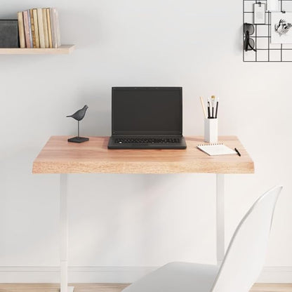Light Brown Solid Oak Tabletop 31.5 x 19.7 Live Edge Butcher Block Countertop, Adjustable Height, Varnished Rustic Wood Surface for Dining Office Desk Kitchen, Natural Finish