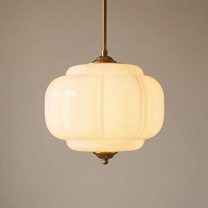 Milk Glass Ceiling Light Fixture - Antique Brass Semi Flush Mount Pendant Light for Kitchen, Hallway, and Bedroom 15 inch (White 15 inch)