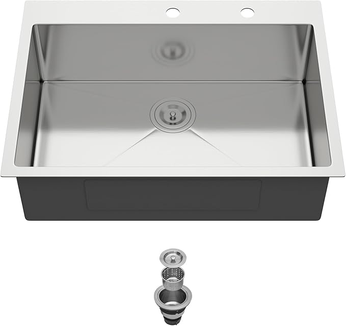 30 Inch Drop In Kitchen Sink -Meryiao 30x22 Stainless Steel Sinks Topmount 16 Gauge 304 Handmade Single Bowl Kitchen Sink 9" Deep With Assembly
