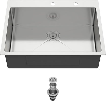 30 Inch Drop In Kitchen Sink -Meryiao 30x22 Stainless Steel Sinks Topmount 16 Gauge 304 Handmade Single Bowl Kitchen Sink 9" Deep With Assembly