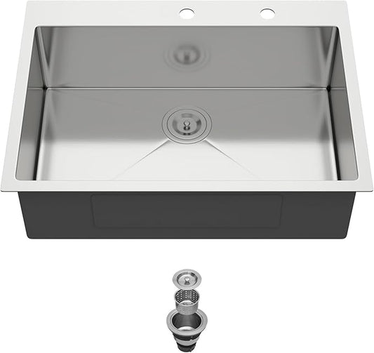 30 Inch Drop In Kitchen Sink -Meryiao 30x22 Stainless Steel Sinks Topmount 16 Gauge 304 Handmade Single Bowl Kitchen Sink 9" Deep With Assembly