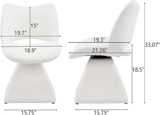 Modern Swivel Dining Chair, Comfy Upholstered Kitchen Chair with Curved High Backrest and Solid Wood Frame for Kitchen Island, Desk, Living Room, Faux Leather (1, White)