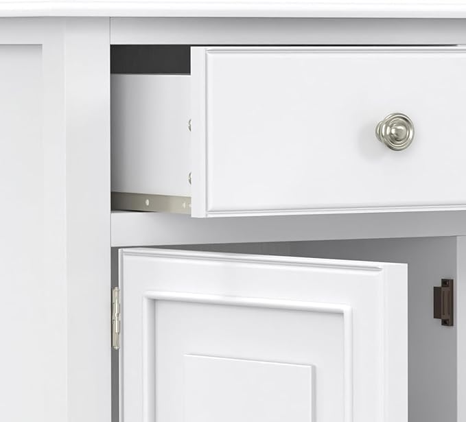 SIMPLIHOME Connaught 51-inch Wide Solid Wood Storage Cabinet in White for the Entryway, Mudroom, 3 Drawers and Adjustable Shelves, Traditional Style, Space-Saving Design