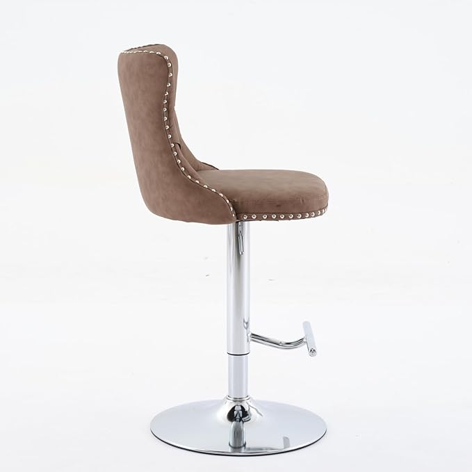 Swivel PU Leather Bar stools Adjusatble Seat Height from 25 33 Inch, Chrome Base Bar Stools with Backs Comfortable Tufted for Home Pub and Kitchen Island, Beige,Set of 2,1512BR