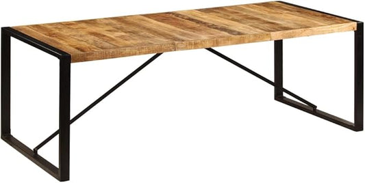 Dining Table Industrial 86.6 inch Large Rectangular Mango Wood Top Black Iron Legs Seats 8 Extendable Look for Dining Room Kitchen Open Plan Loft