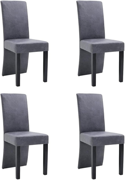 Modern Dining Chairs Set of 4 Gray Faux Suede Upholstery with Wooden Legs High Back Ergonomic Kitchen Furniture for Dining Room Living Room