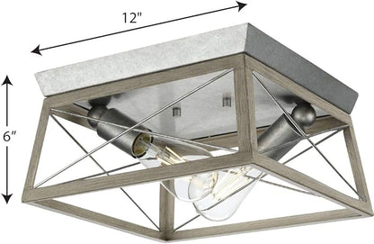 Progress Lighting Briarwood Collection 2-Light Ceiling Light, Flush Mount Ceiling Light Fixture for Interior Kitchen Lights, Hallway, Bedroom, Living Room, 12-Inch by 6-Inch, Galvanized Finish