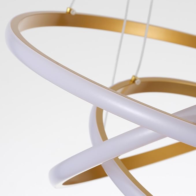 ORANOOR LED Modern 3 Ring Chandeliers for Dining Room, 24in Dimmable Kitchen Pendant Lamp, Gold Dining Room Light Fixtures Ceiling Hanging Over Table, Globe Round Chandeliers for Living Room Bedroom