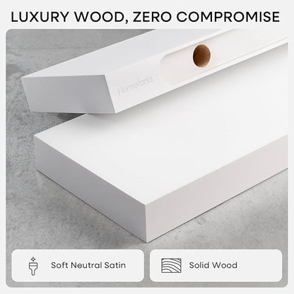 Homeforia White Floating Shelves 24 inch, High End Solid Real Wood 24inch Bathroom Floating Shelf for Wall Mounted, White Wooden 24in Floating Shelves, Heavy Duty Bracket, 24 X 6.5 X 1.75 in, Set of 3