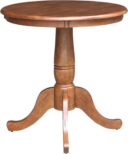 IC INTERNATIONAL CONCEPTS 30" Solid Wood Round Top Pedestal Table in Distressed Oak - 29.1" Height
