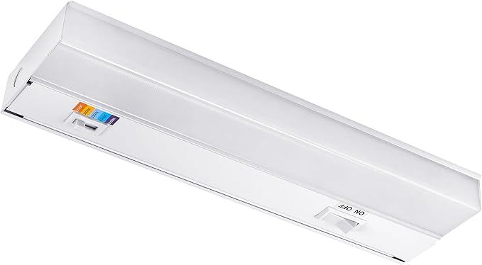 Maxxima 12 in. Hardwired LED Under Cabinet Light - 300 Lumens, 5 CCT, Color Temperature Slide Control, 2700K/3000K/3500K/4000K/5000K, Kitchen and Indoor Lighting Fixture, White, On/Off Switch