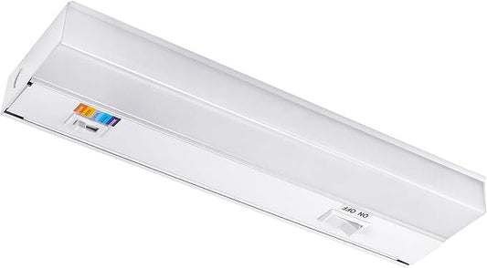 Maxxima 12 in. Hardwired LED Under Cabinet Light - 300 Lumens, 5 CCT, Color Temperature Slide Control, 2700K/3000K/3500K/4000K/5000K, Kitchen and Indoor Lighting Fixture, White, On/Off Switch